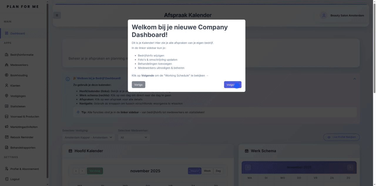 Plan For Me boekingssysteem