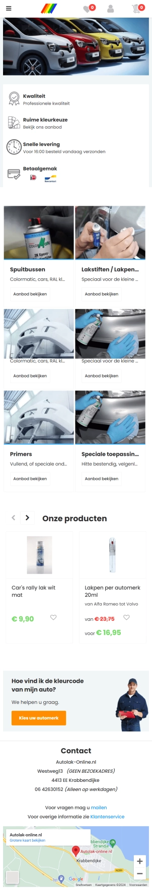 Autolak Online mobiele website