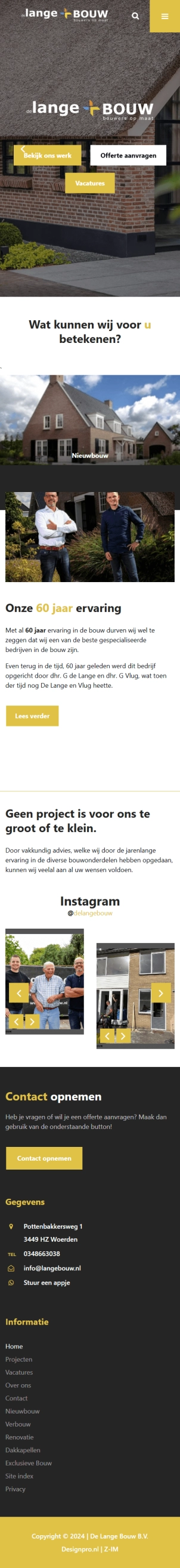 De Lange Bouw mobiele website